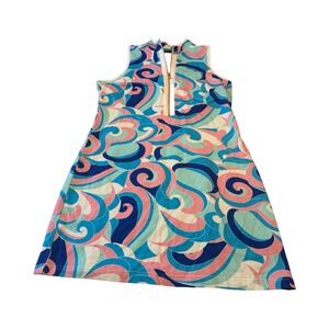 Boston Proper Blue Pink Swirl Psychedelic Quarter Zip Shift Dress  Large